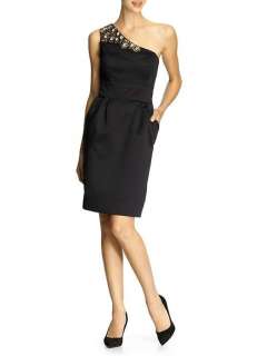 Shoshanna Nwt $395 Black Beaded Embellished One Shoulder Dress  
