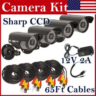 4x Waterproof Sharp CCD CCTV Security camera 65ft Cables outdoor kit 