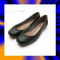 WOMENS TOMS CAMILA LEATHER BALLET FLAT BLACK  