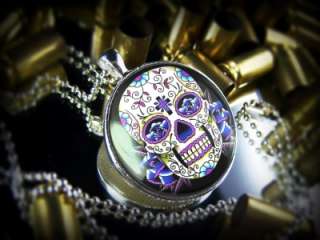 Large Dia De Los Muertos Dead Tattoo Skull Sterling Silver Necklace 65 