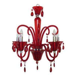   Light Polished Chrome Chandelier with Red Lucite Jewel Light Drops
