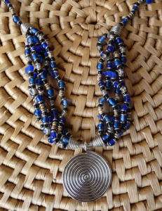 African Jewelry Beads Silver Copper Coil Wire Necklace  