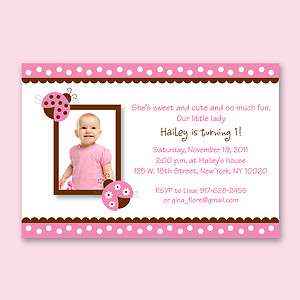   Ladybug Polka Dot Girls Photo Birthday Invitation Printable  