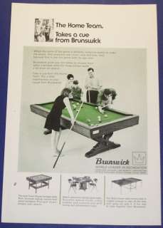 1968 BRUNSWICK POOL TABLESWORLD LEADERAD PRINT ART  