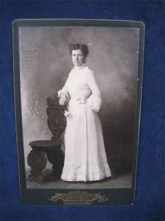 Antique Cabinet Photo Woman In Long White Dress Lynn MA  