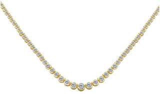 10 ct Round Diamond garduated Tennis Necklace Yellow Gold Bezel set 