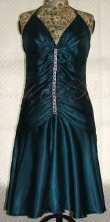 Jessica McClintock Halter Ruched Dance Party Dress Teal  