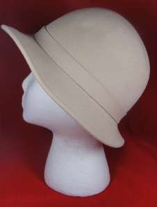   Olive Bollman Beige Tan Dressy Derby Wool Hat Horsehair 6 3/4  