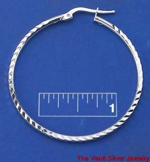 Silver Hoop Earrings Diamond Cut 925 Sterling 40mm  