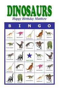 Dinosaurs Birthday Party Game Bingo Cards  