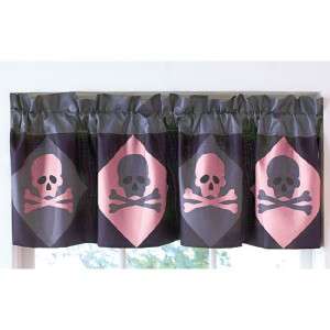 Skull Crossbones Window Valance Curtain Pirate PINK New  