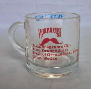 SET OF 4 VTG Glass SEAGRAMS GIN RED BARON GLASS CUP MUG  