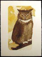 Nancy Leslie Great Horned Owl Signed & Numbered Etching Art, bird 