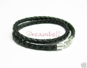 Sterling Silver Black Braided Leather 3mm necklace 22  