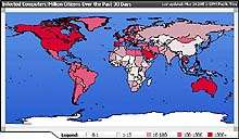 Die McAfee World Virus Map zeigt den Verbreitungsgrad aktueller Viren 