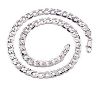 Mens 18k White Gold Filled Italina Curb Link Necklace Bracelet Chain 