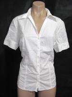 Ann Taylor Loft Womens White Short Sleeve Button Down Shirt Top Blouse 