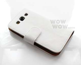 White Flip Leather Wallet 3 Card Case Cover For Samsung Galaxy S3 SIII 