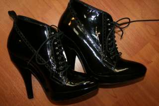 NEW Burberry Black Granny Heels Boots Tie Shoes 6.5  