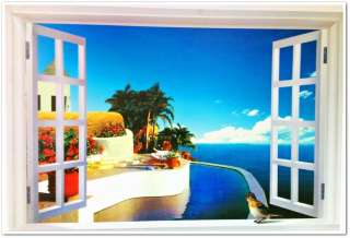   3D Caribbean Sea View Window Film Wall Stickers art Mural Wallpaper