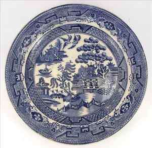 Antique Willow Pattern Warranted Crown Pottery Plate  
