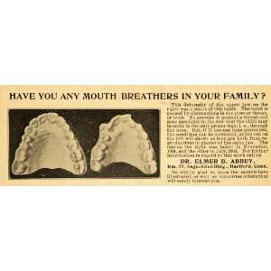 1908 Ad Dr Elmer B Abbey Sage Allen Bldg Hartford Ct Mouth Model Teeth 