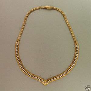   YELLOW GOLD ITALIAN DIAMOND V CHANNEL NECKLACE 2.00CT TOTAL  