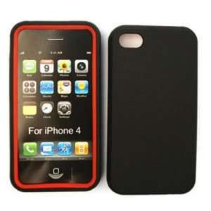 Apple iPhone 4 Jelly Case, Red Skin with Black Snap Jelly Silicon Case 
