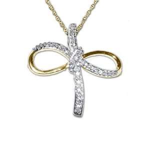   Gold & Diamond Pendant Bowtie Design With 16 inch Gold Chain Jewelry