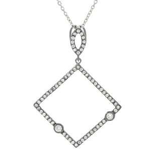   Sterling Silver Cubic Zirconia lined Diamond Cut out Necklace Jewelry
