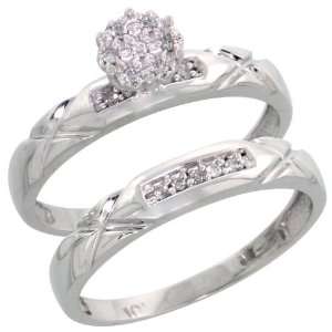10k White Gold Diamond Engagement Ring Set 2 Piece 0.09 cttw Brilliant 