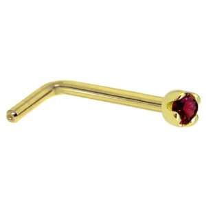   Gold 1.5mm Genuine Red Diamond L Shaped Nose Ring   20 Gauge Jewelry