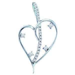  1/5 Carat Diamond 14k White Gold Heart Diamond Pendant w 