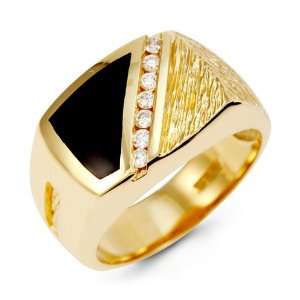    New 14k Yellow Gold Mens Diamond Black Onyx Band Ring Jewelry