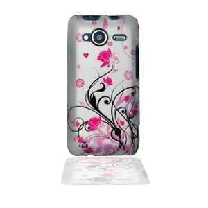 HTC EVO Shift 4G Pink Butterfly Flower On Silver Premium Design Phone 