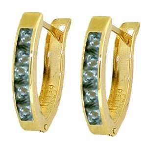    14k Gold Hoop Huggie Earrings with Genuine Green Sapphires Jewelry