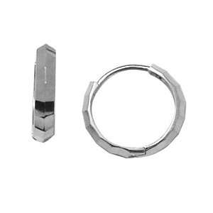    Beautiful Faceted Solid 14K White Gold Huggie Earrings Jewelry