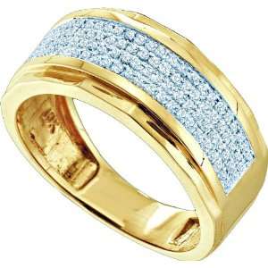  Mens 10k Yellow Gold Micro Pave Diamond Wedding Band 