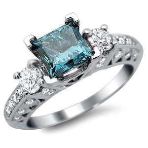  1.87ct Blue Princess Cut Diamond Engagement Ring 18k White 
