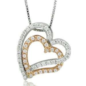  14k White and Rose Gold Heart Diamond Pendant Necklace (HI 