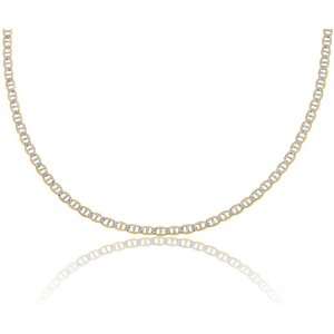  14K Solid Yellow Gold White Pave Flat Mariner Link Chain 