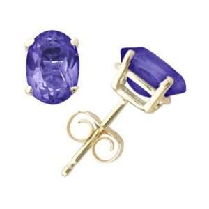   Natural Genuine 7x5 mm, Oval Tanzanite earrings set in 14k Yellow gold