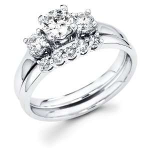  White Gold Three 3 Stone Round Diamond Engagement Anniversary 2 Ring 