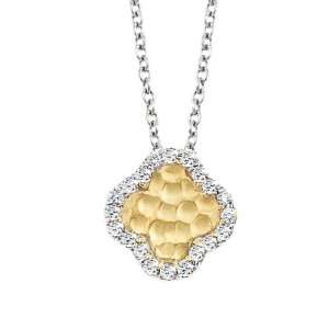   14k Yellow gold clover pendant necklace with White diamonds Jewelry
