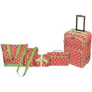    Six Piece Pink and Lime Polka Dot Luggage Collection Beauty
