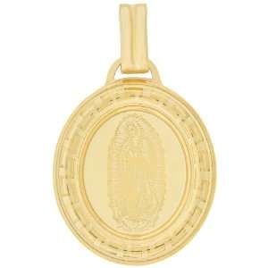 14k Yellow Gold, Virgin Mary Guadalupe Laser Image Medal Pendant Charm 
