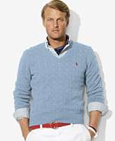Polo Ralph Lauren Sweater, Cable Knit Silk V Neck Sweater