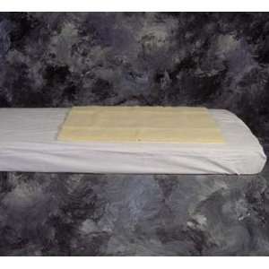  White Fleece fabric fits on top of mattress and sheets. Allows air 