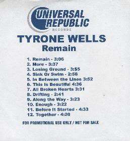 TYRONE WELLS   Remain   RARE 12 Track CD Advance 602517950795  