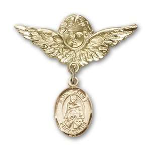   Baby Badge with St. Daniel Charm and Angel w/Wings Badge Pin Jewelry